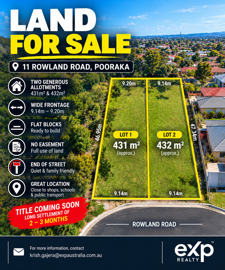 Lot 1 & 2/11 Rowland Rd, Pooraka, SA 5095
